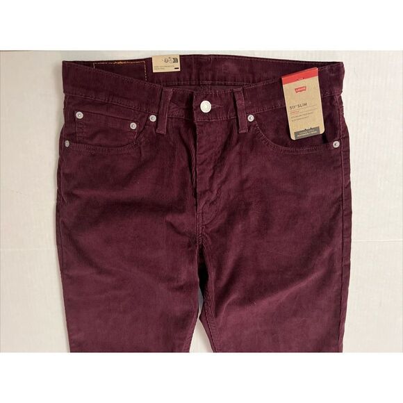 Levis 511 Slim Pants Mens 29 x 32 Maroon Corduroy Wine Tasting Stretch Pants - Picture 3 of 7